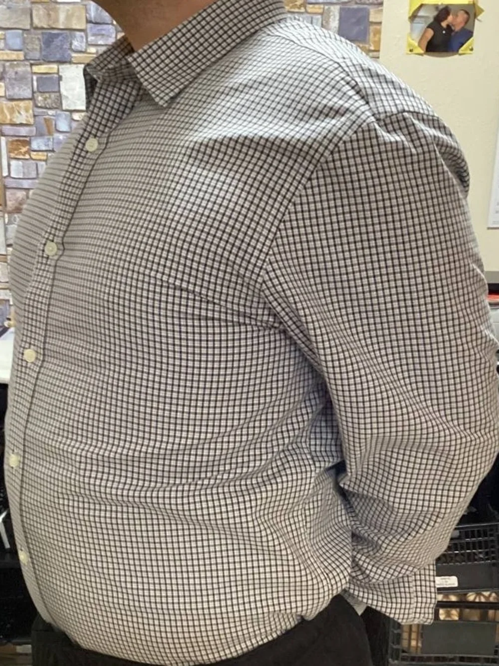 Banana Republic White and Black Micro-Check Dress Shirt